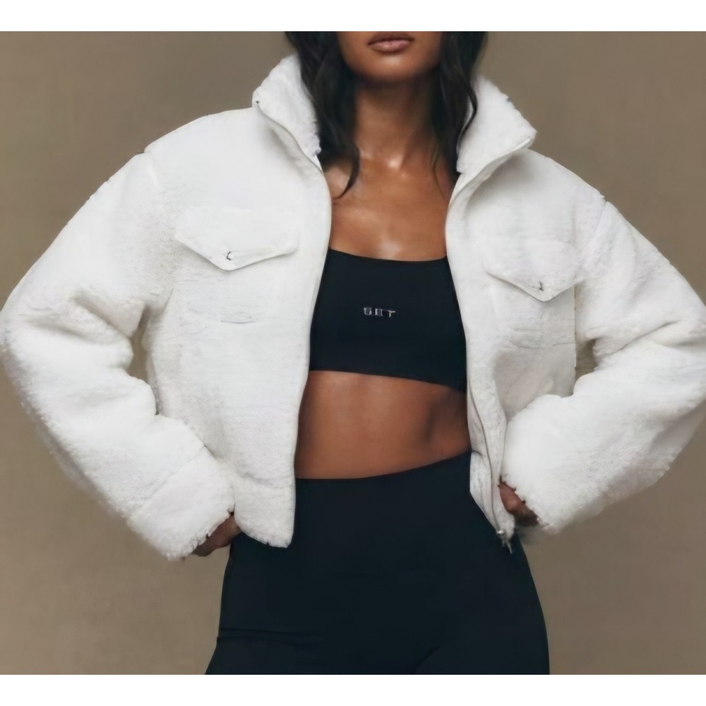 Nike Jordan Womens Flight Faux Fur Jacket Small Sail White Loose Fit Coat